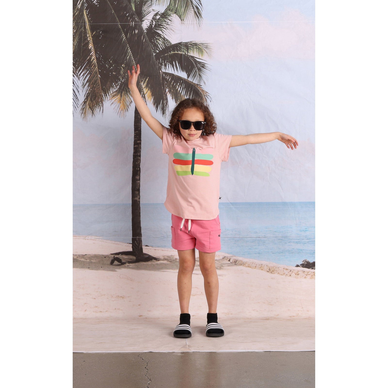 Pastel Butterfly Tee- Ballet Stripe