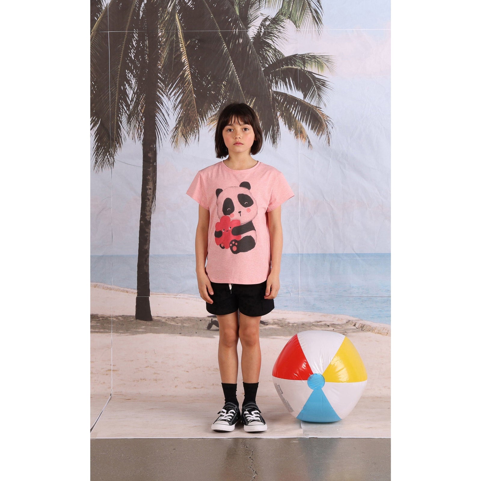 Panda Hug Tee- Strawberry Marle