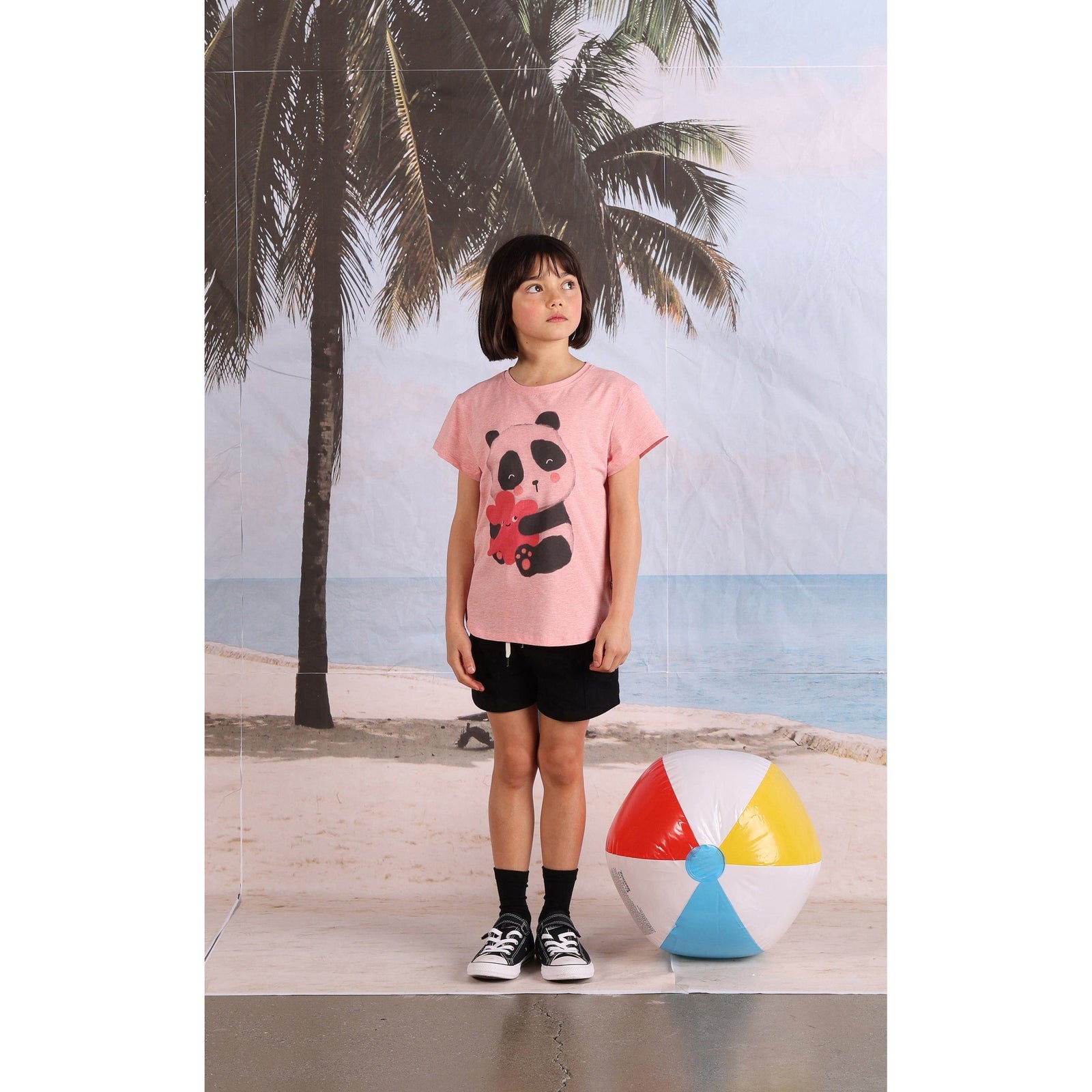 Panda Hug Tee- Strawberry Marle