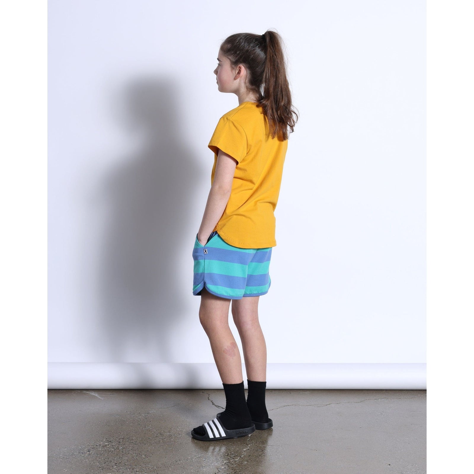 Striped Sport Short- Midnight/Green Stripe