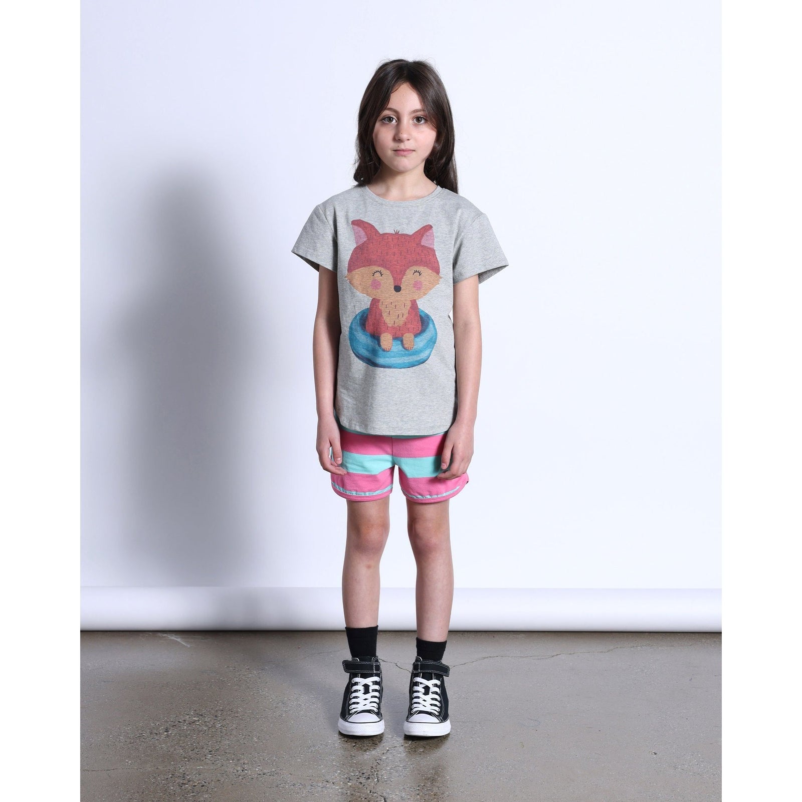 Poolside Fox Tee- Grey Marle