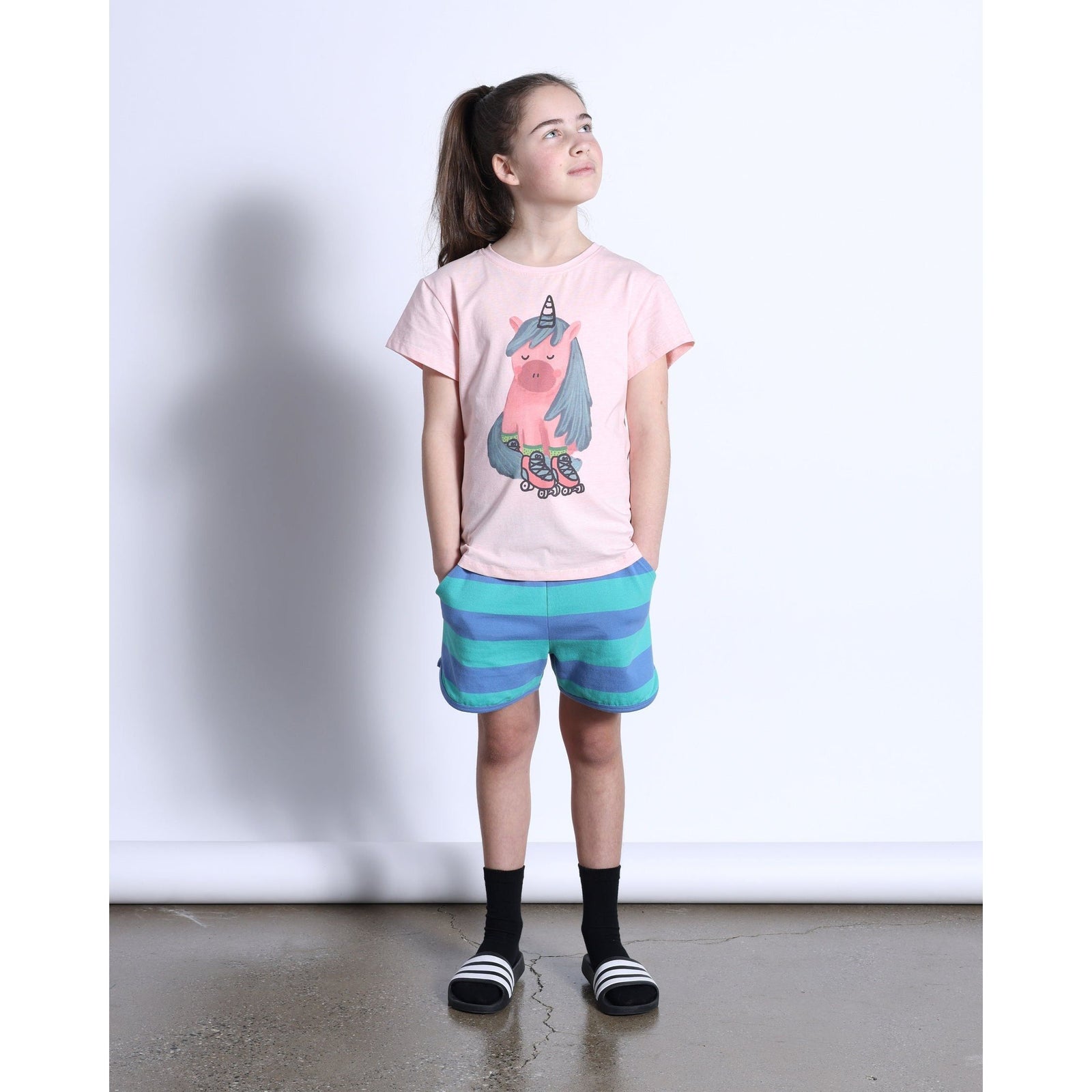 Striped Sport Short- Midnight/Green Stripe