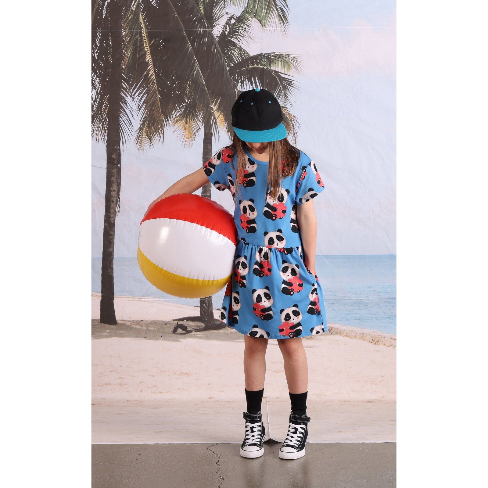 Panda Hug Dress- Bright Blue