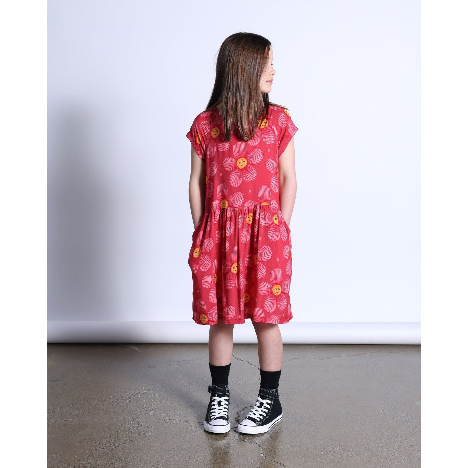 Painted Flower Woven Dress- Cherry