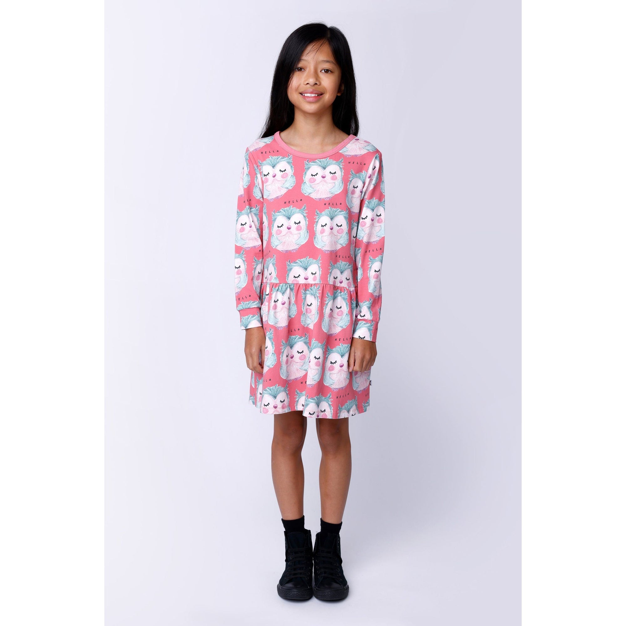 Painted Owls Dress - Pink