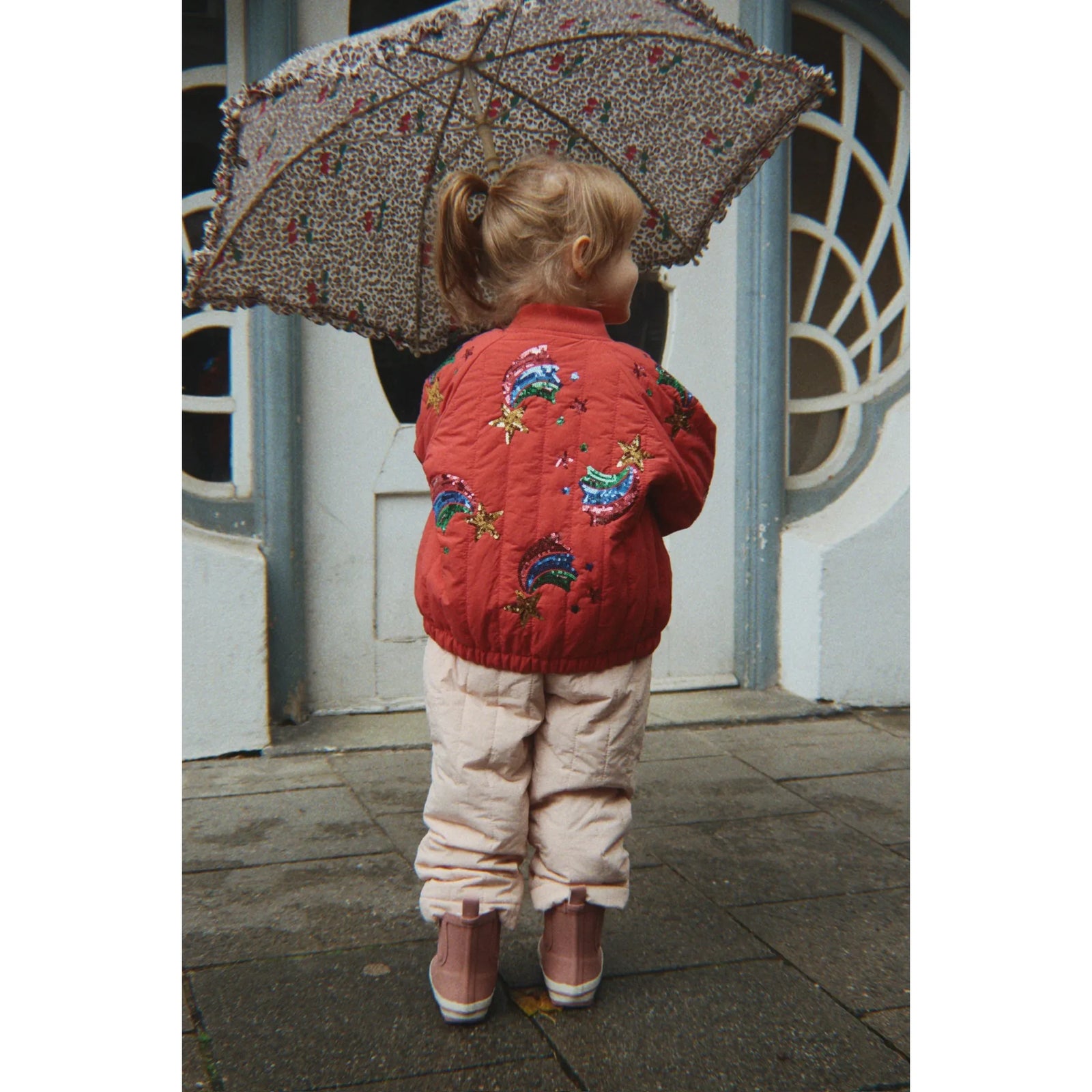 Juno Sequin Rainbow Bomber Jacket - Cardinal