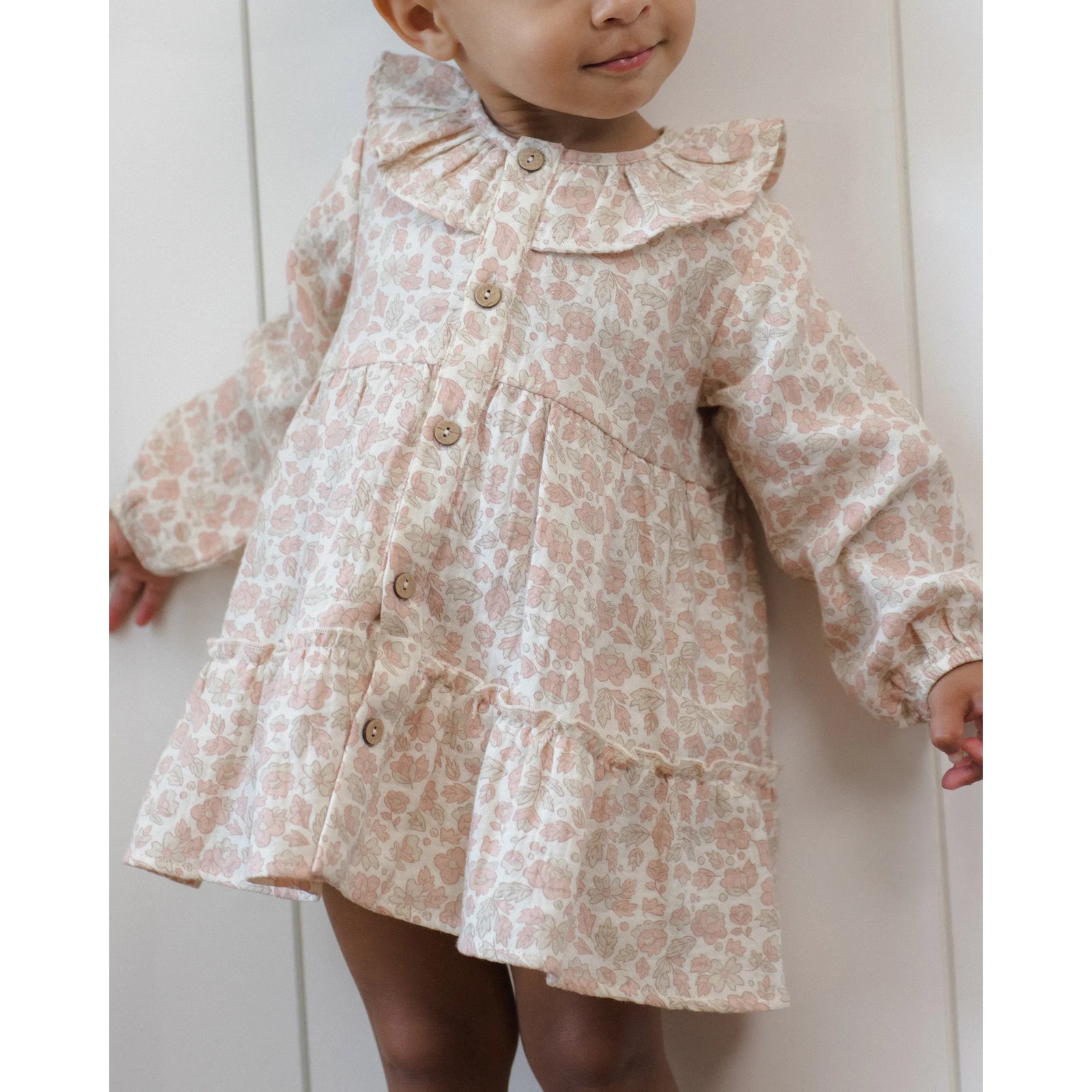 Ruffle Collar Button Dress Pink Blossom