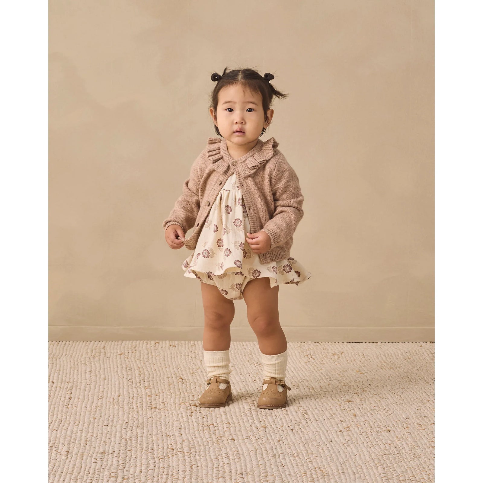 Ruffle Collar Cardigan Heathered Almond