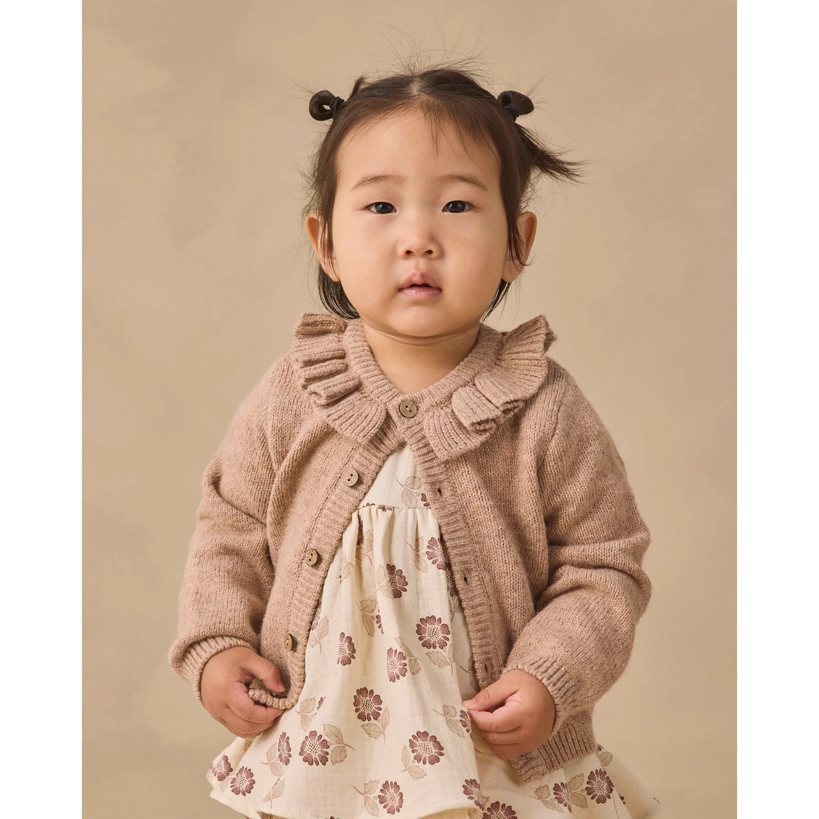 Ruffle Collar Cardigan Heathered Almond