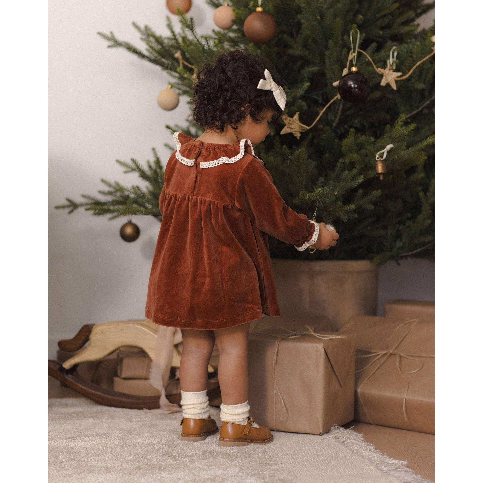 Velour Baby Dress Redwood