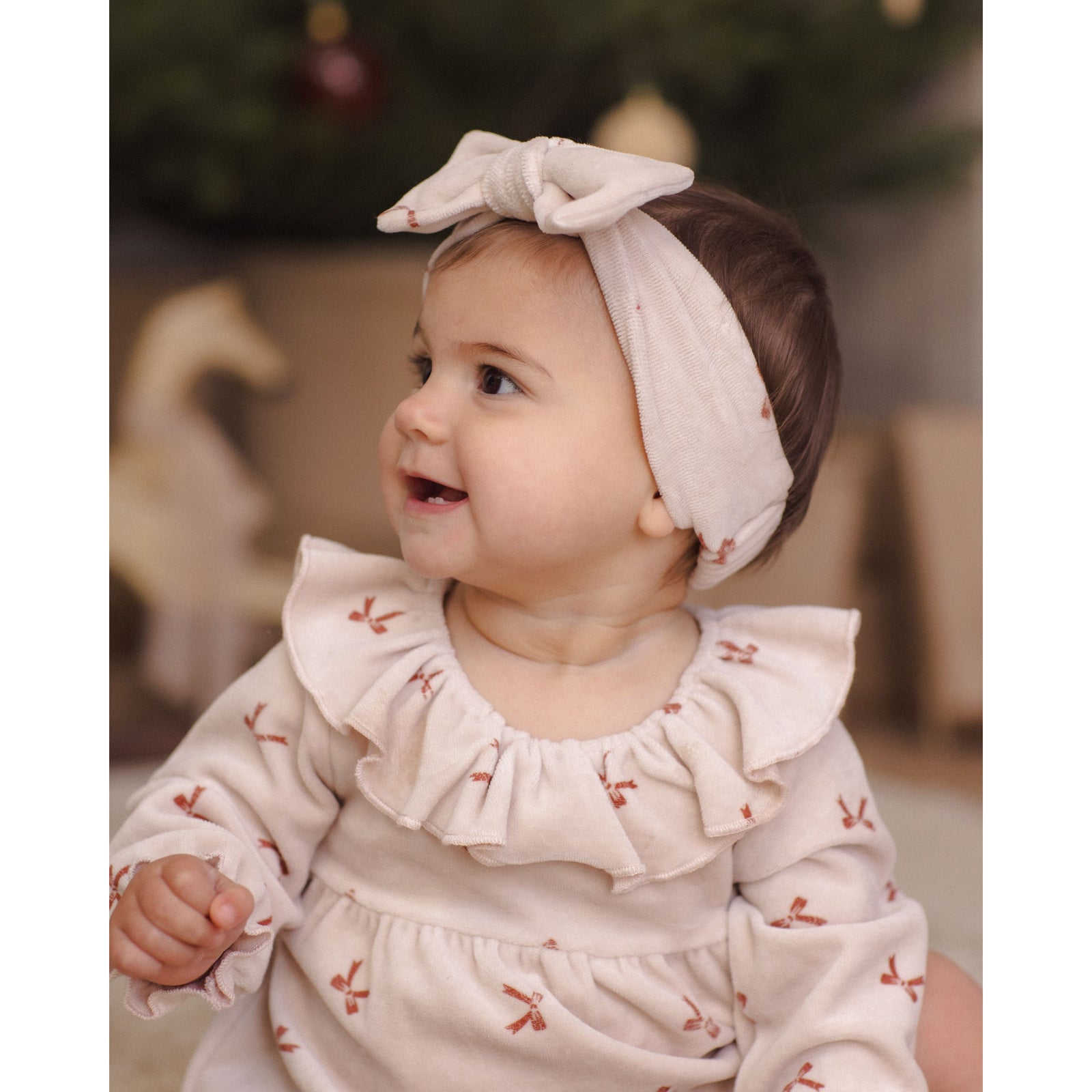 Velour Baby Dress Red Bows