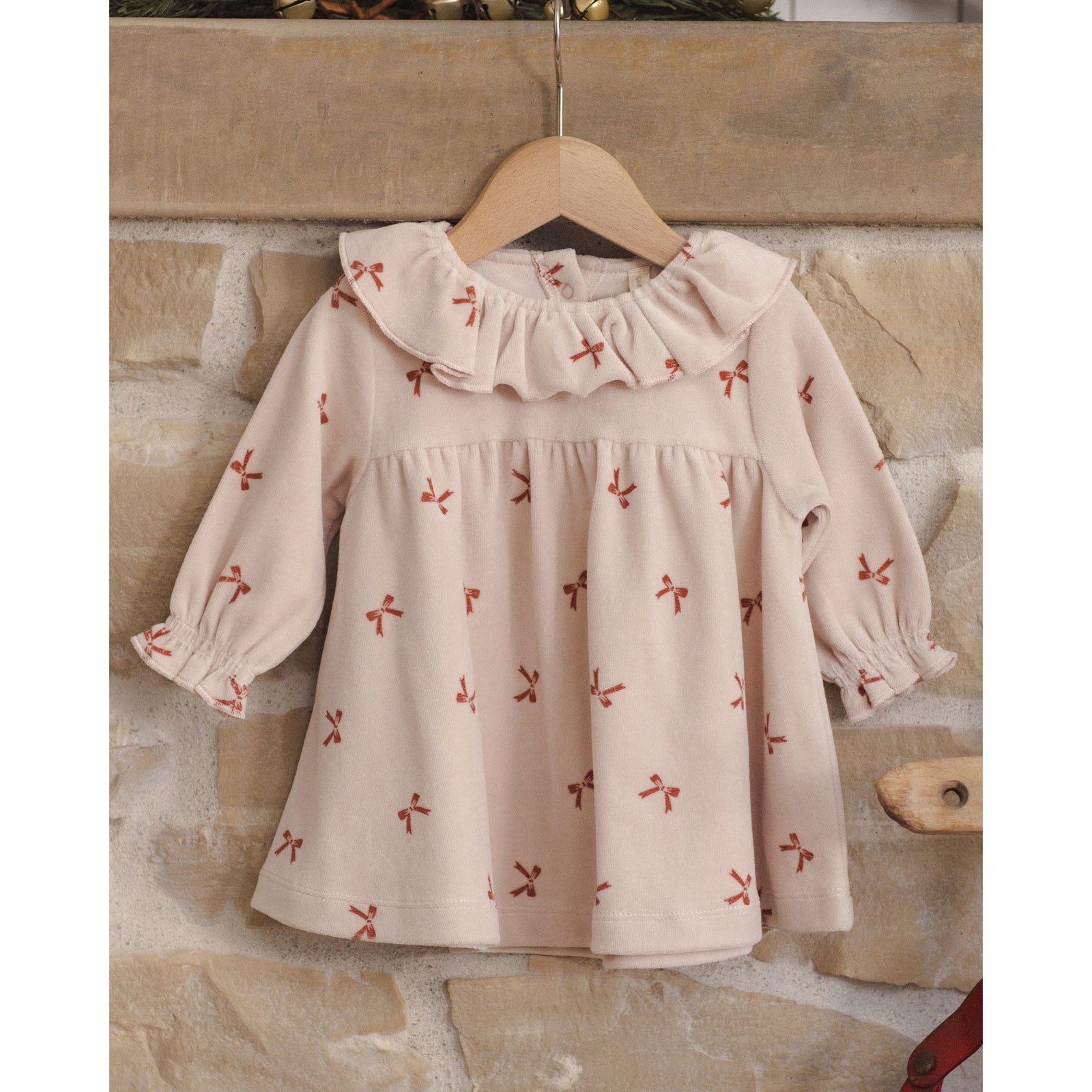 Velour Baby Dress Red Bows