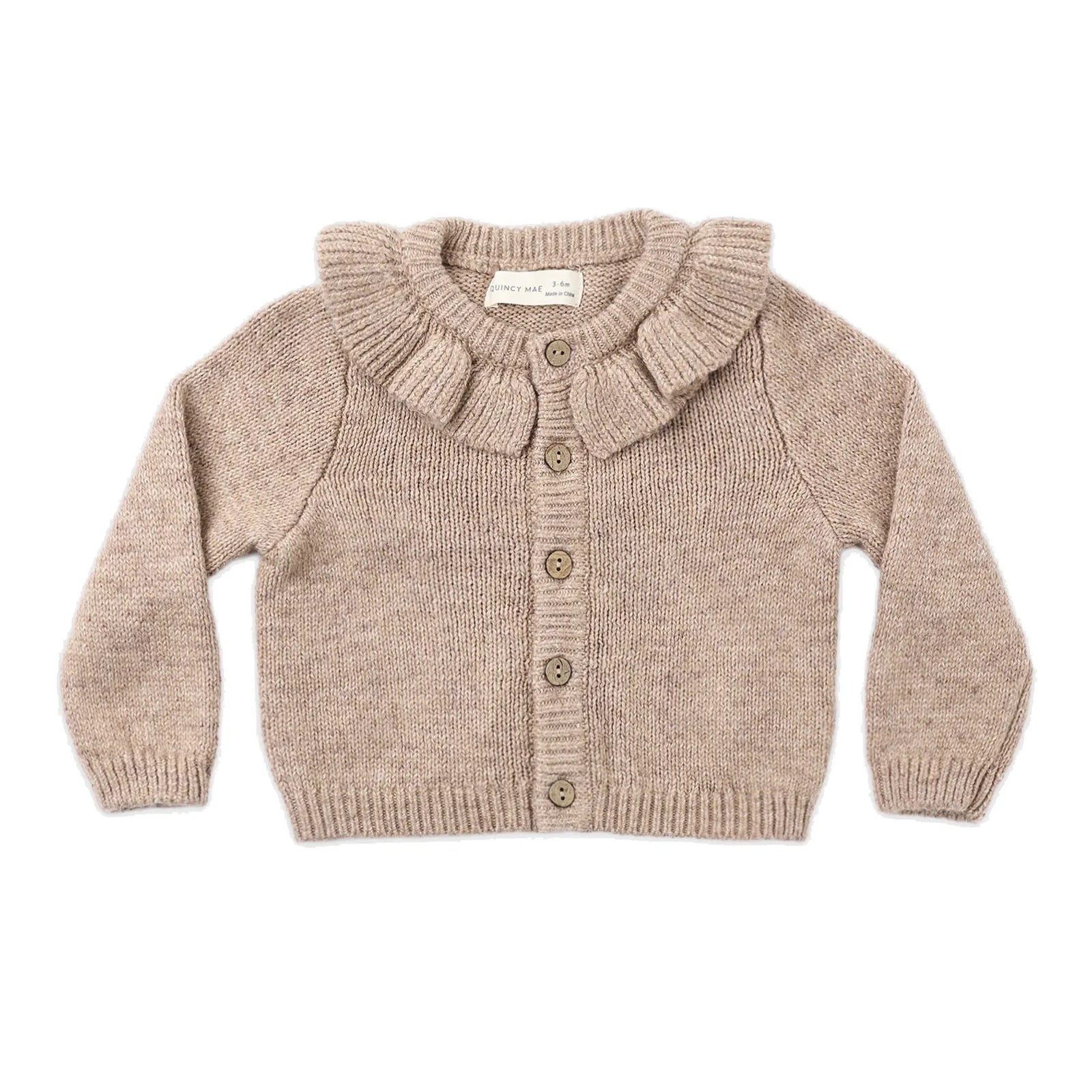 Ruffle Collar Cardigan Heathered Almond