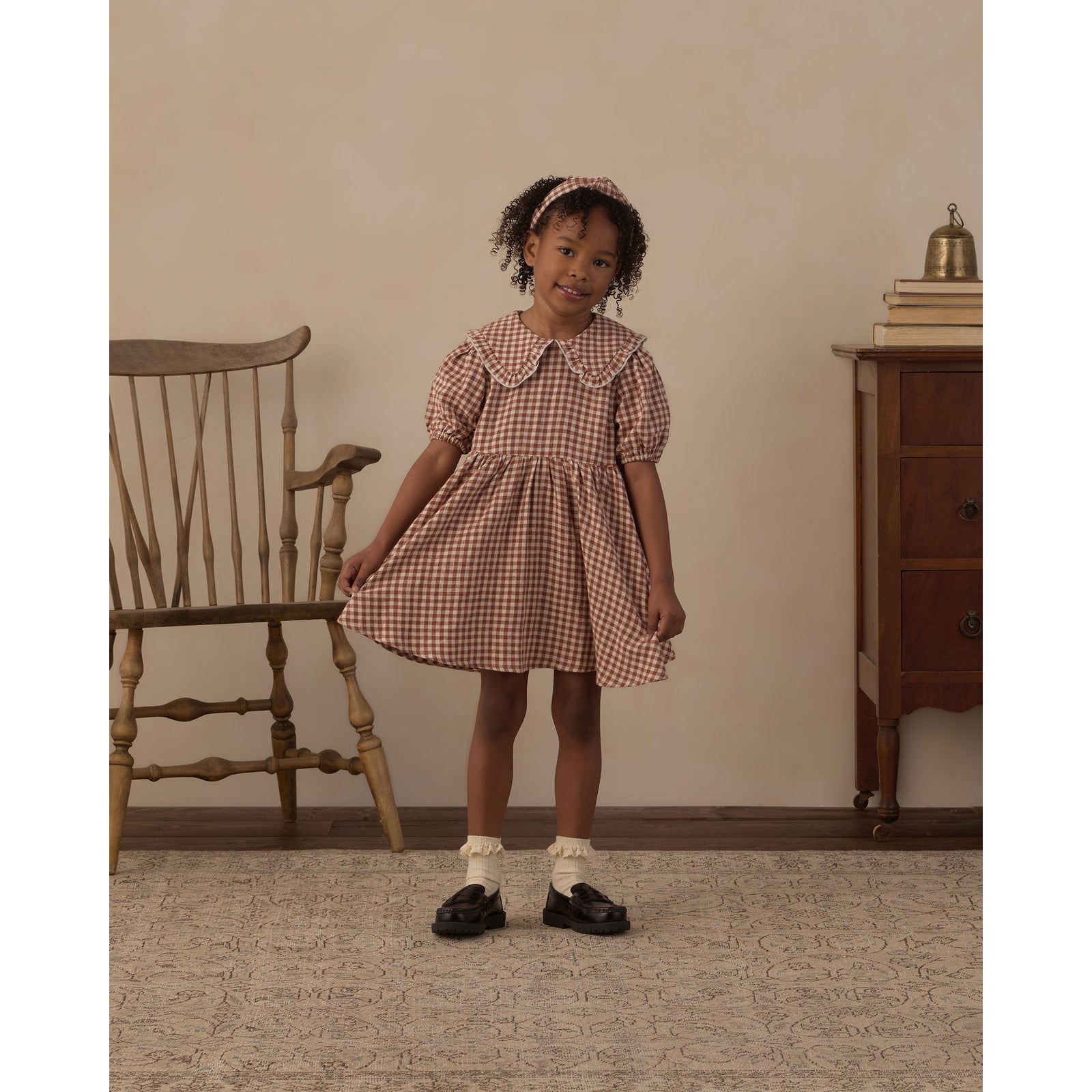 Camille Dress Brick Check
