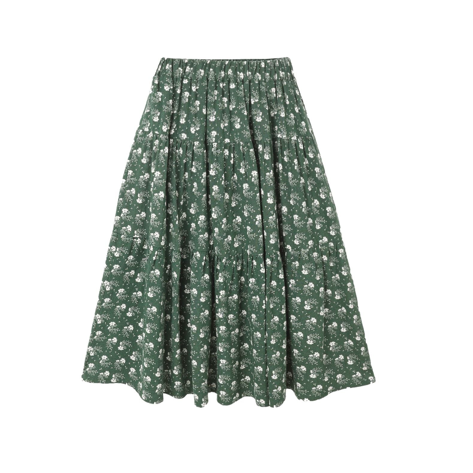 Tiered Midi Skirt || Green Ditsy