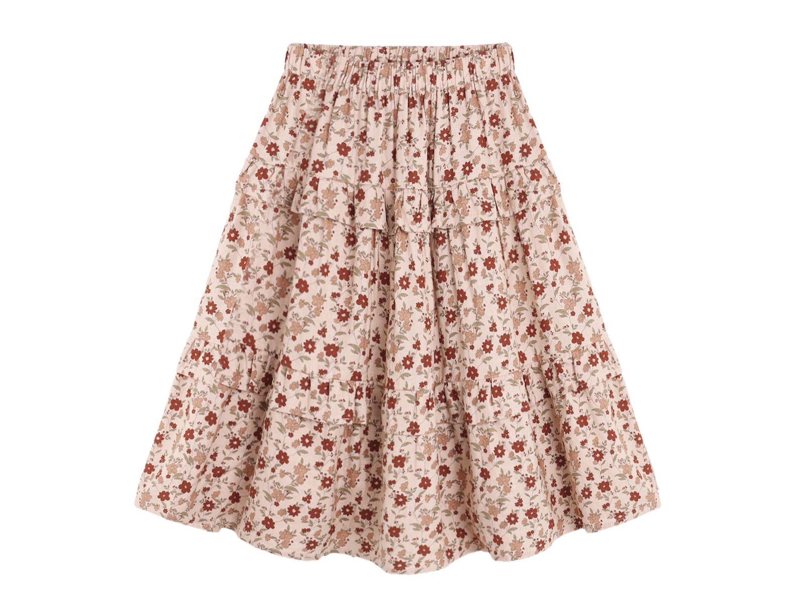 Ruffled Midi Skirt Pink Floral