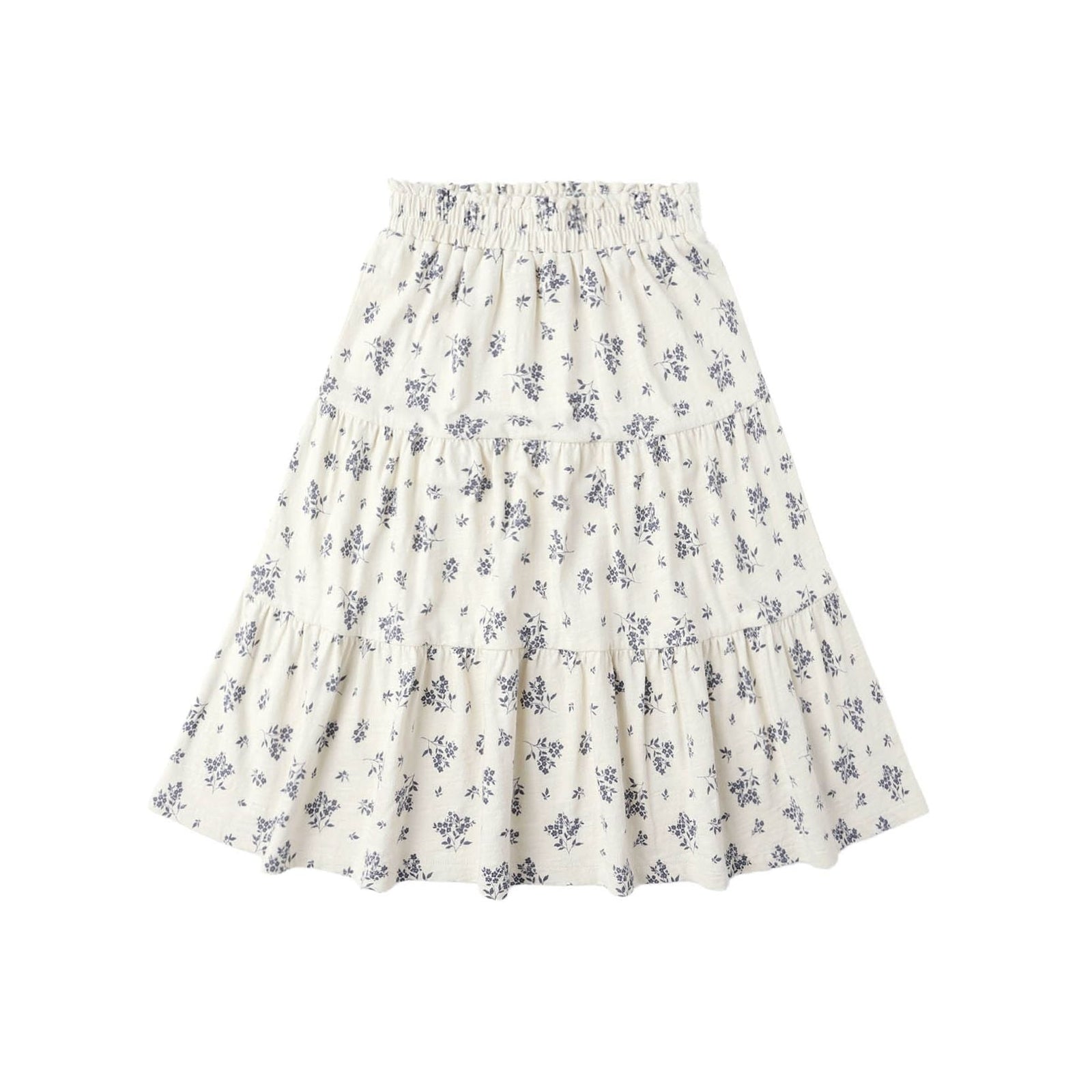 Ruffle Tiered Midi Skirt || Blue Floral