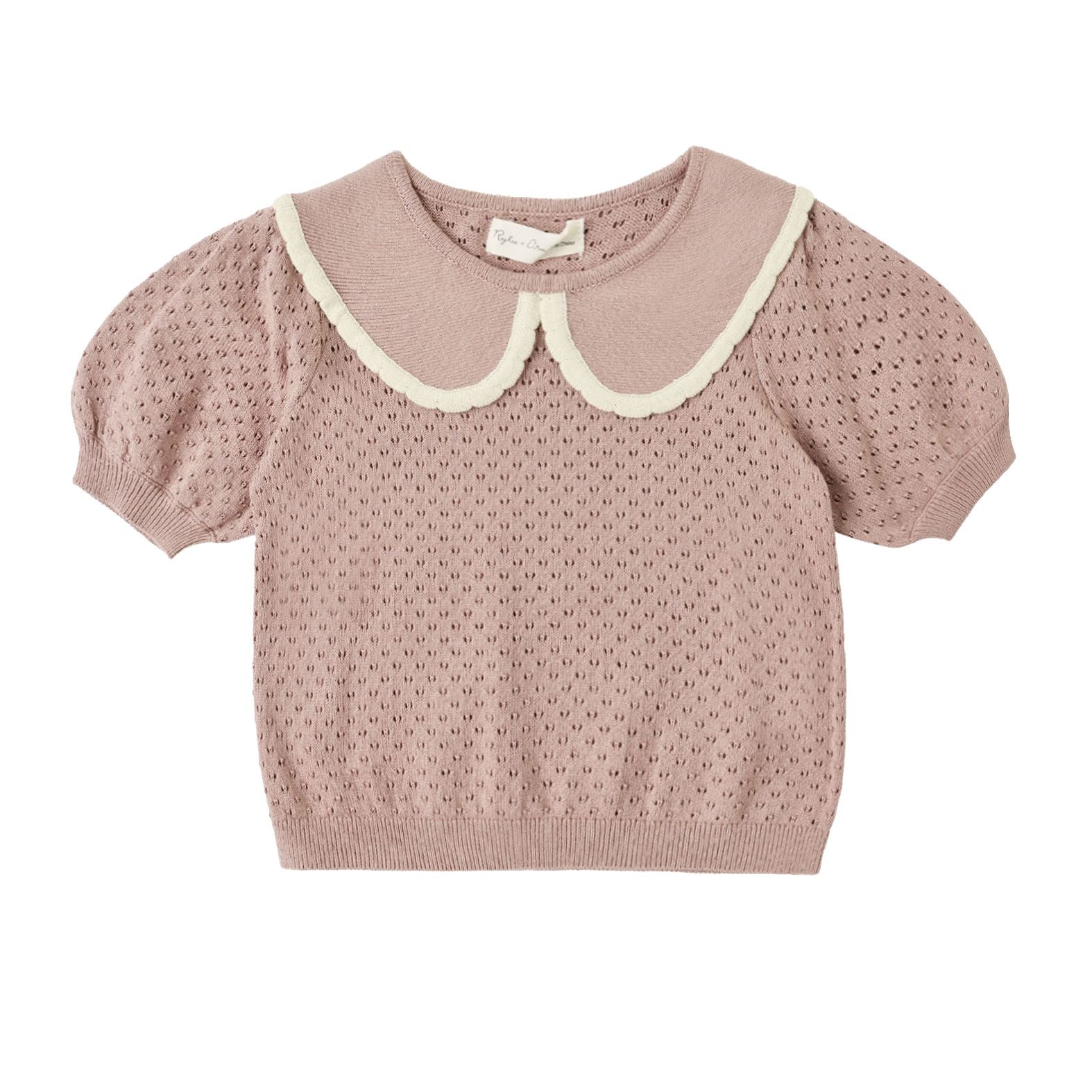 Pointelle Collared Top Rosewood
