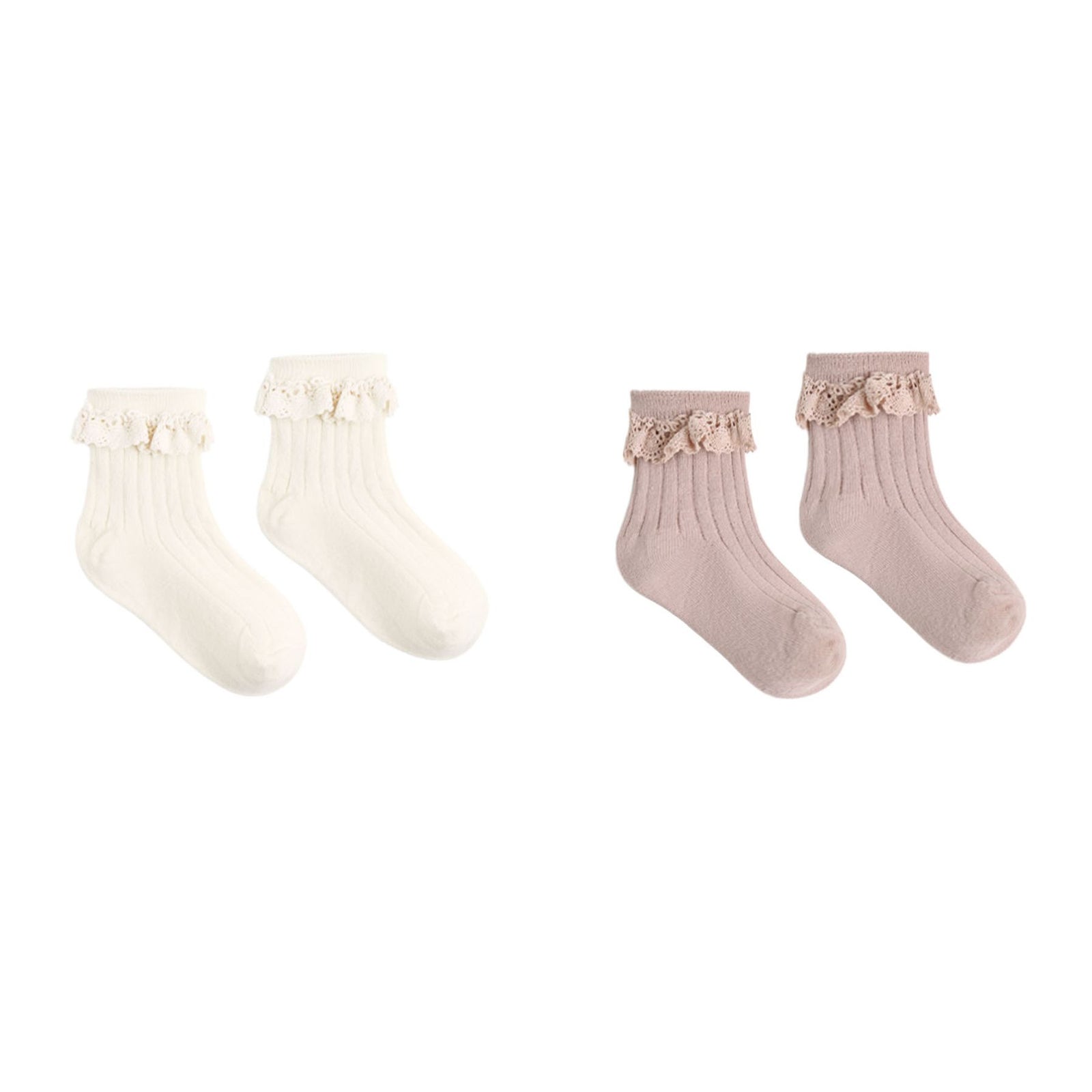 Lace Trim Socks, 2-Pack Rosewood, Natural