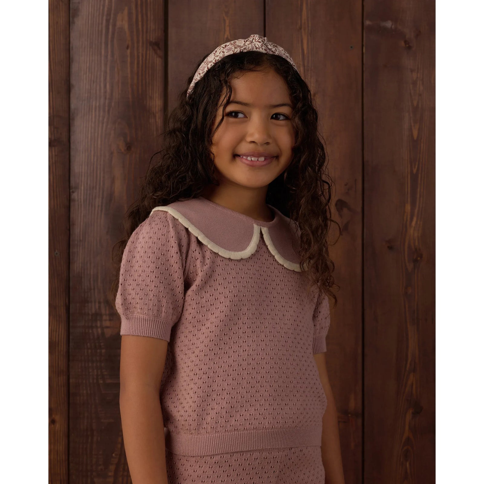 Pointelle Collared Top Rosewood