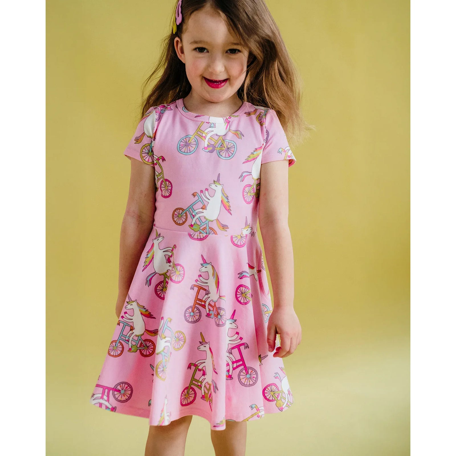 Unicorn Bike Short Sleeve Waisted Dress