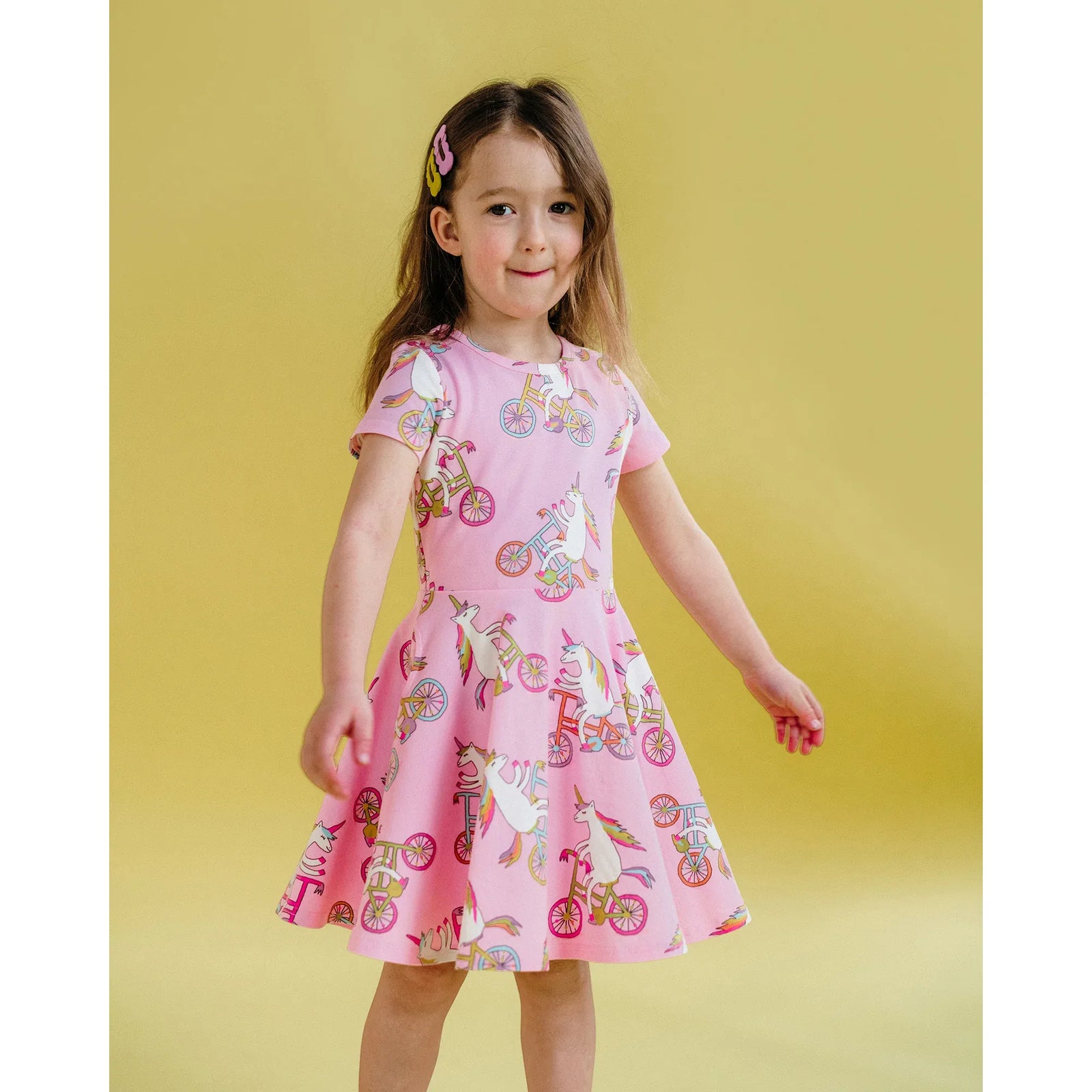 Unicorn Bike Short Sleeve Waisted Dress