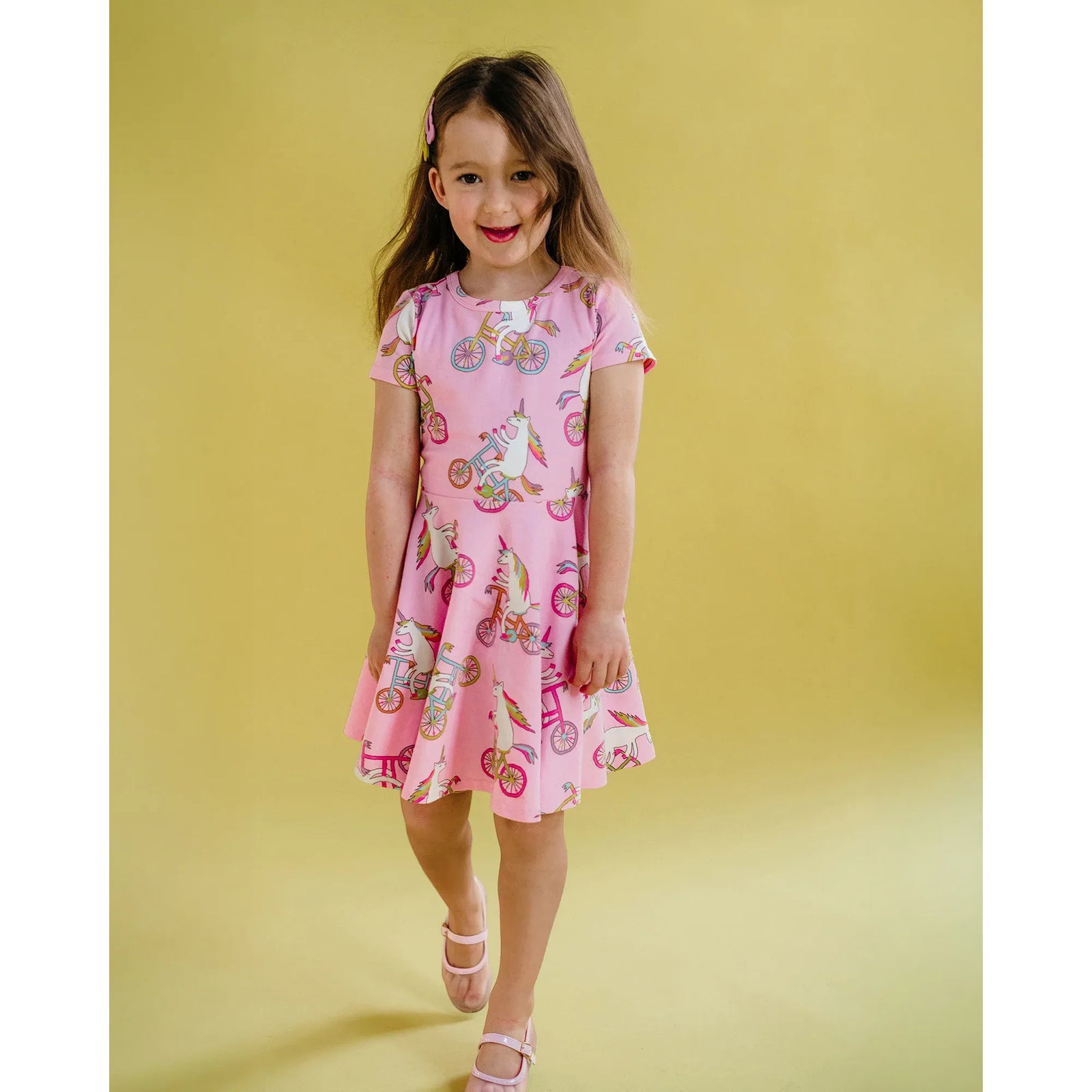 Unicorn Bike Short Sleeve Waisted Dress