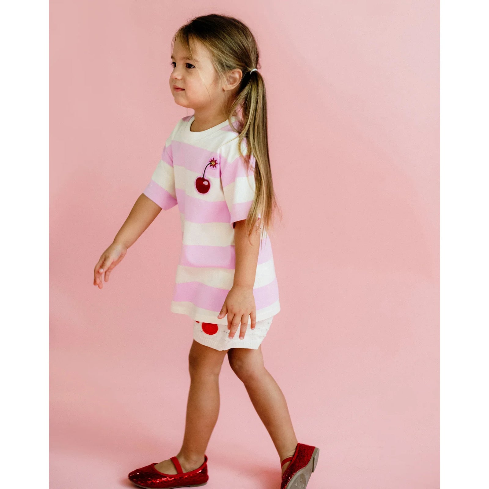 Pink Stripe Short Sleeve Boxy T-Shirt