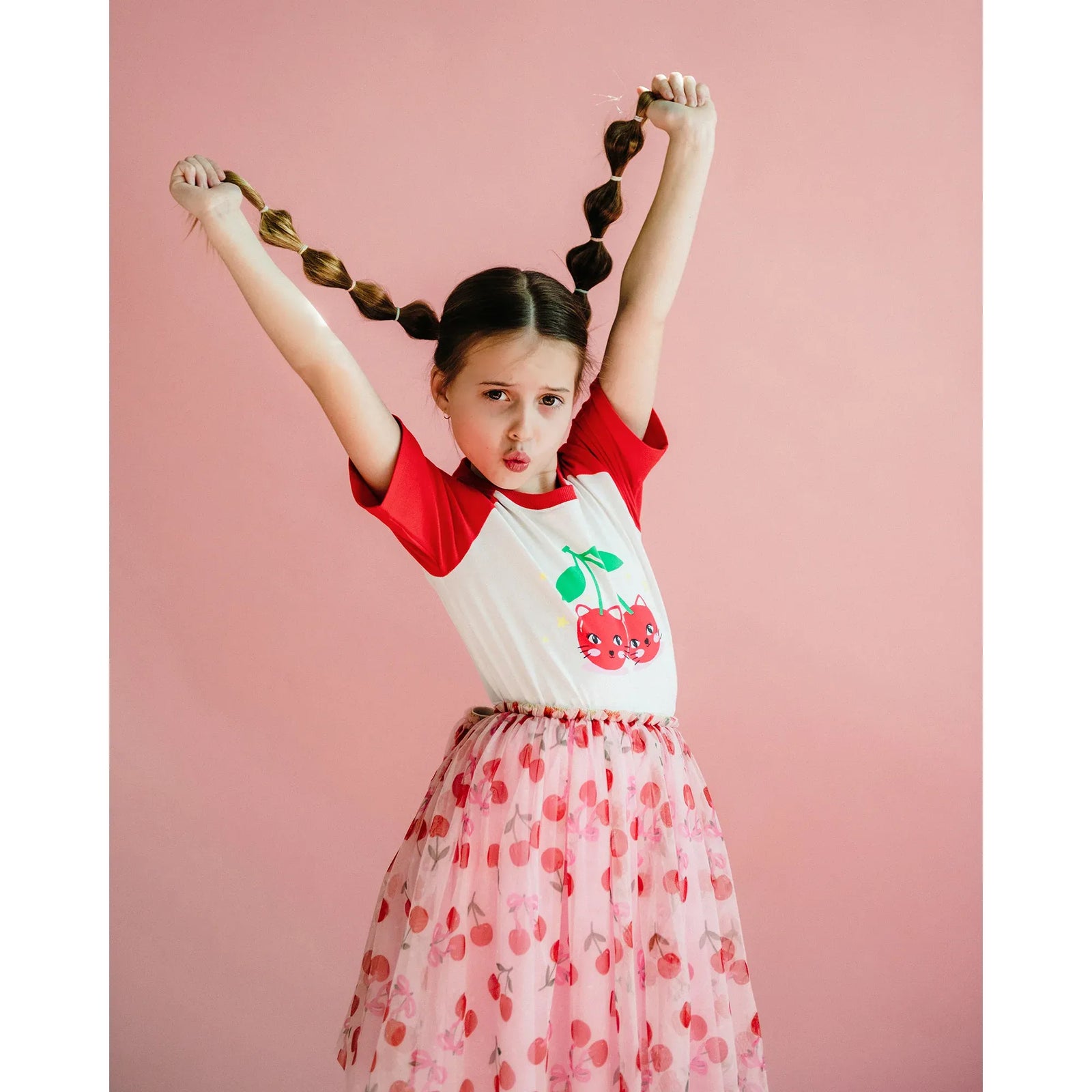 Cherry Cat Short Sleeve Kylie Raglan T-Shirt