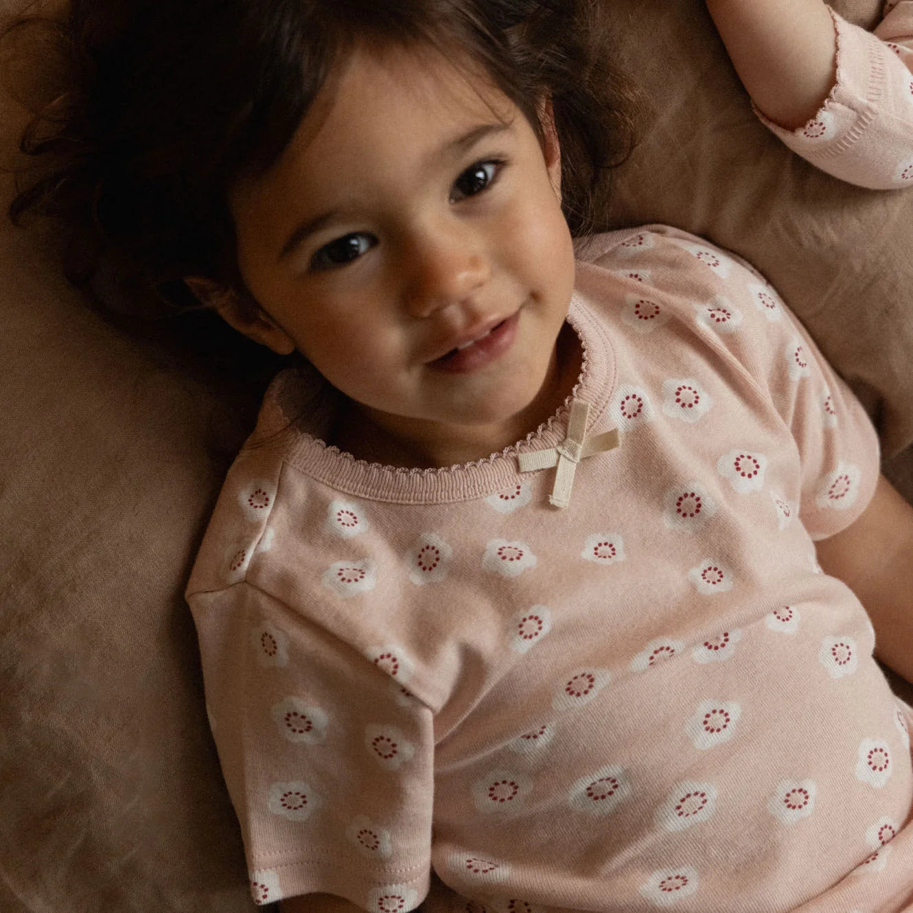 Shortie Pyjama Set - Flora Stamp Rose Dust Print