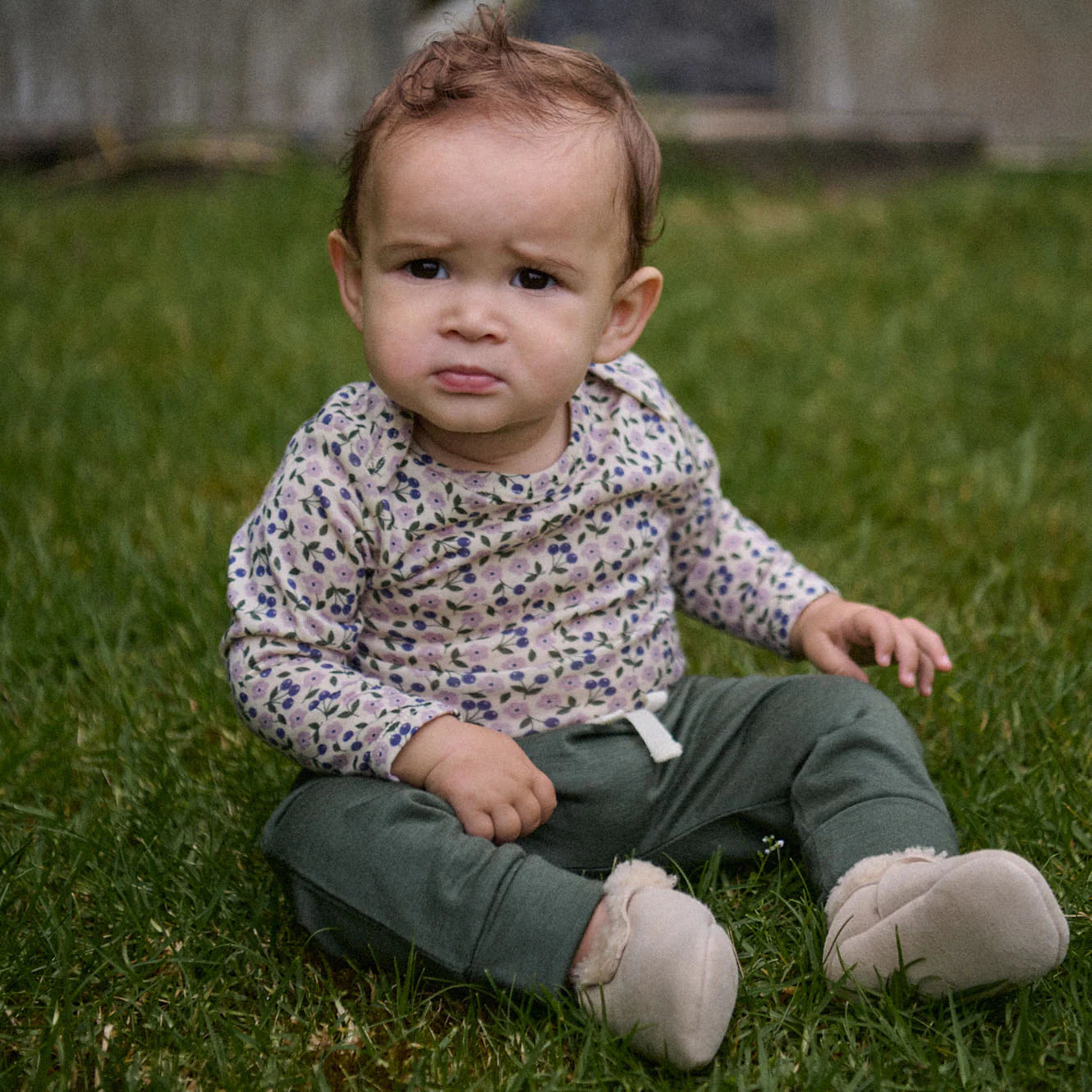 Merino Wool Long Sleeve Bodysuit - Briarwood Lilac Print