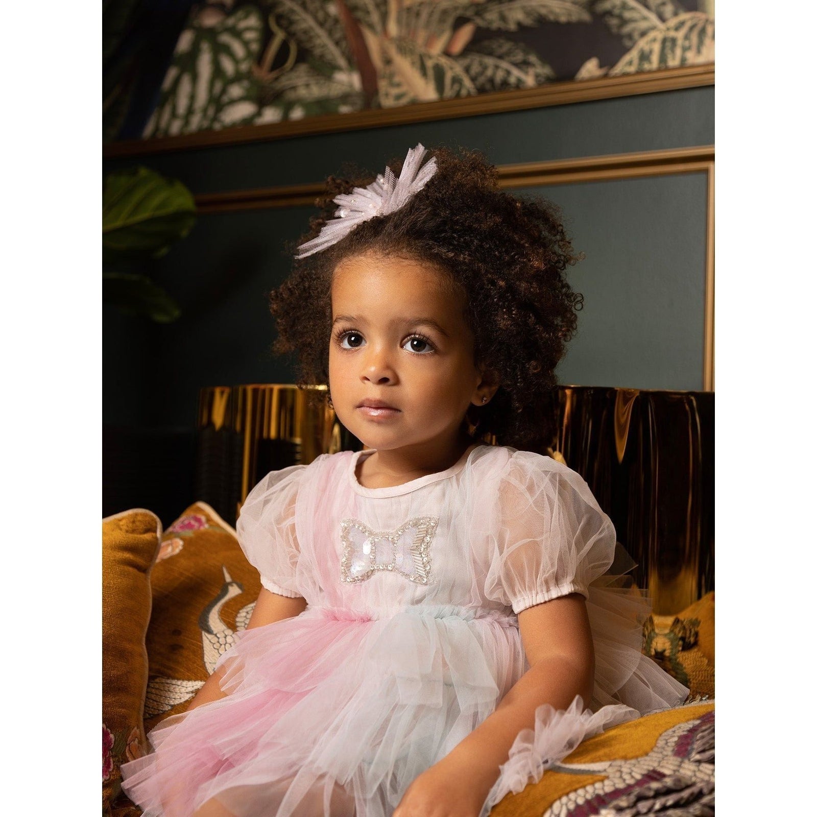 Bebe Crystal Bow Tulle Dress