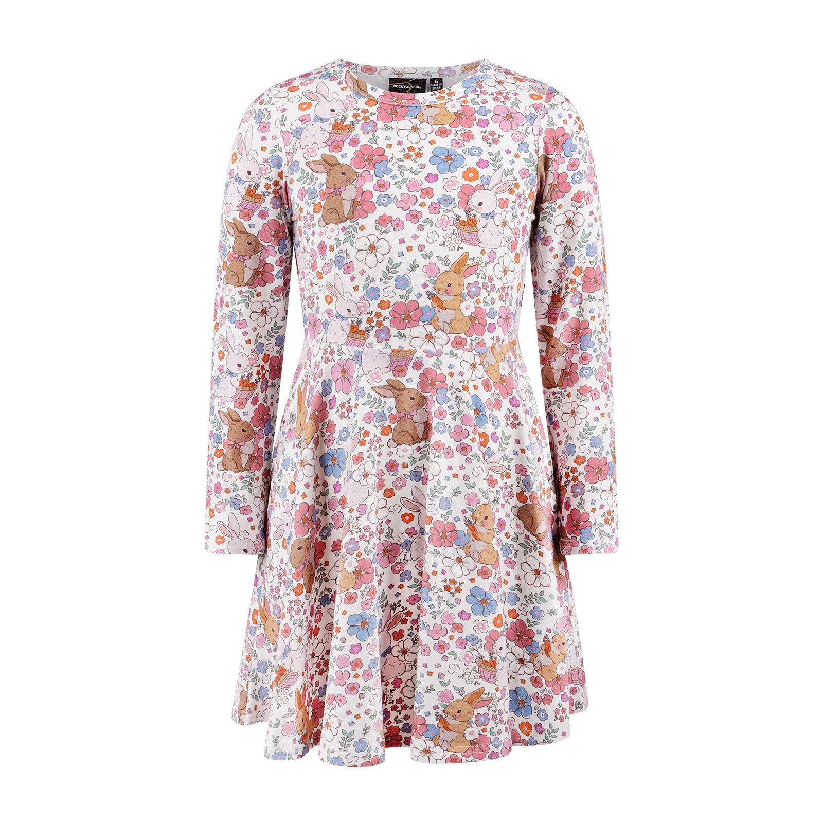 Ditsy Bunny Long Sleeve Waisted Dress