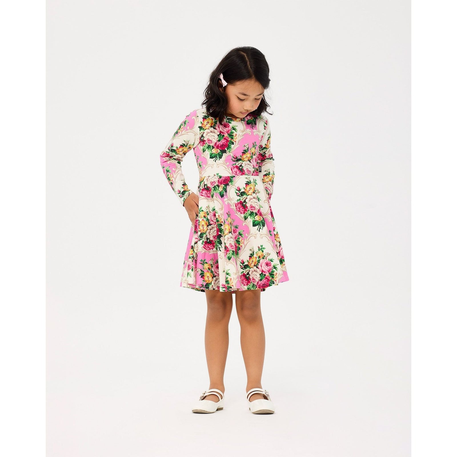Rosette Long Sleeve Waisted Dress