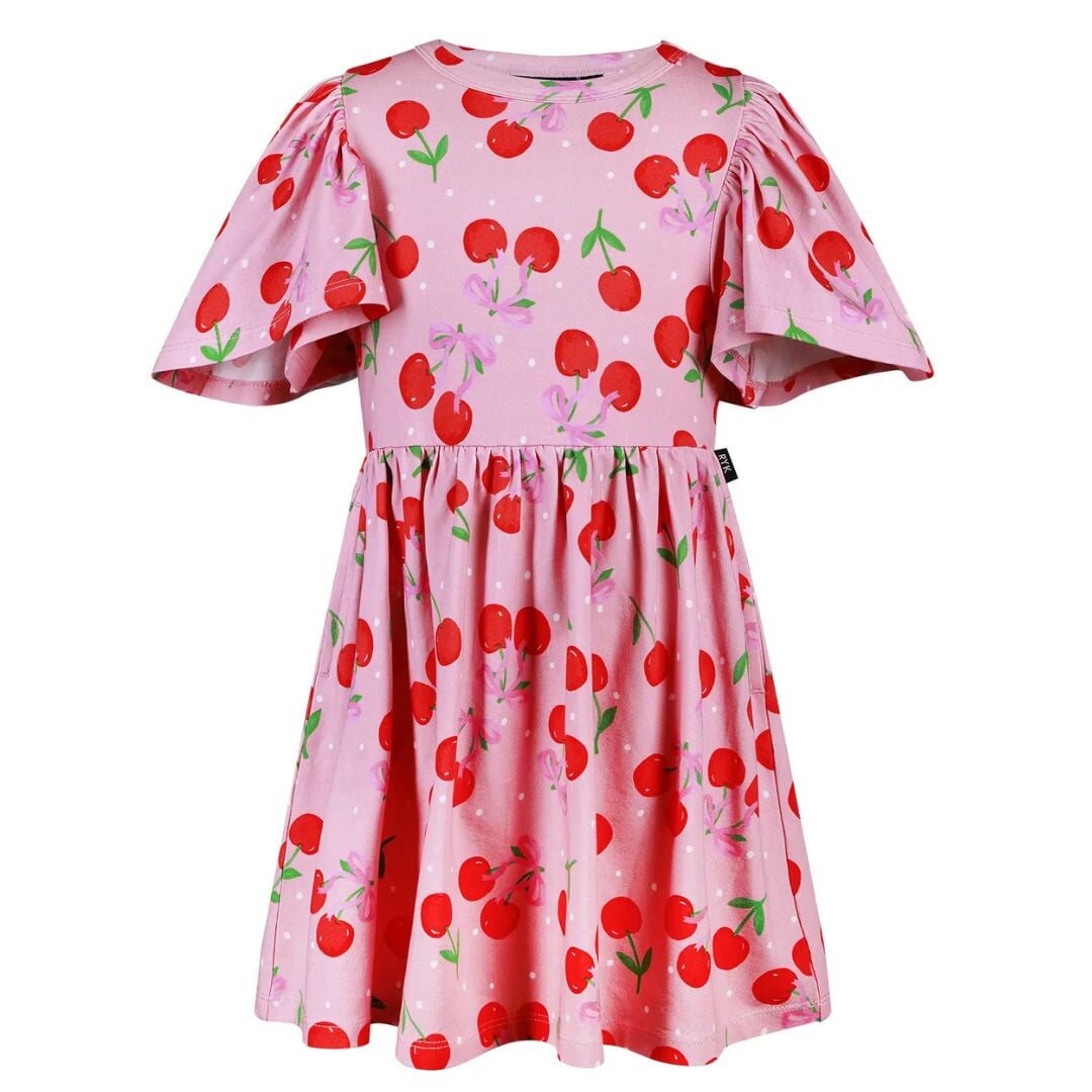 Cherry Polka Short Sleeve Holiday Dress