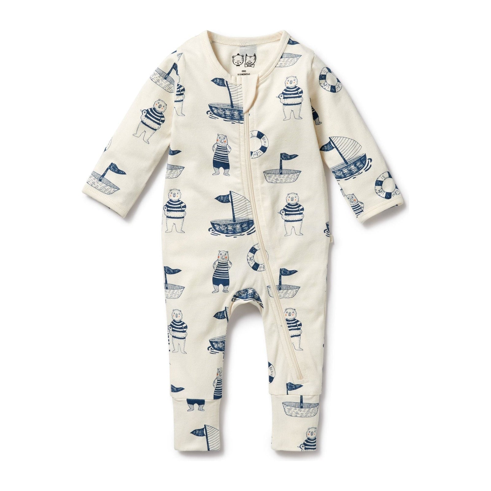 Nautical Bear Organic Zipsuit with Feet