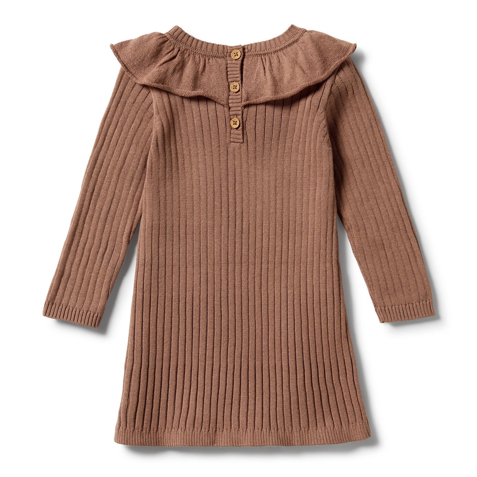 Knitted Rib Ruffle Dress - Burro