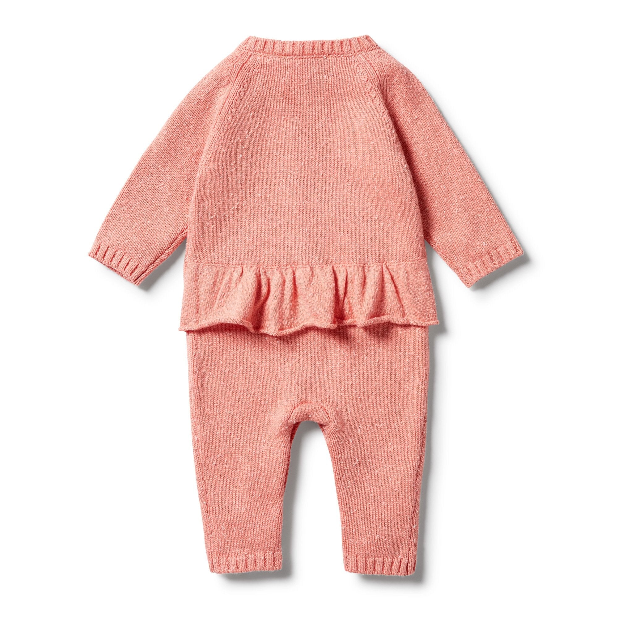 Knitted Cable Ruffle Growsuit - Flamingo Fleck