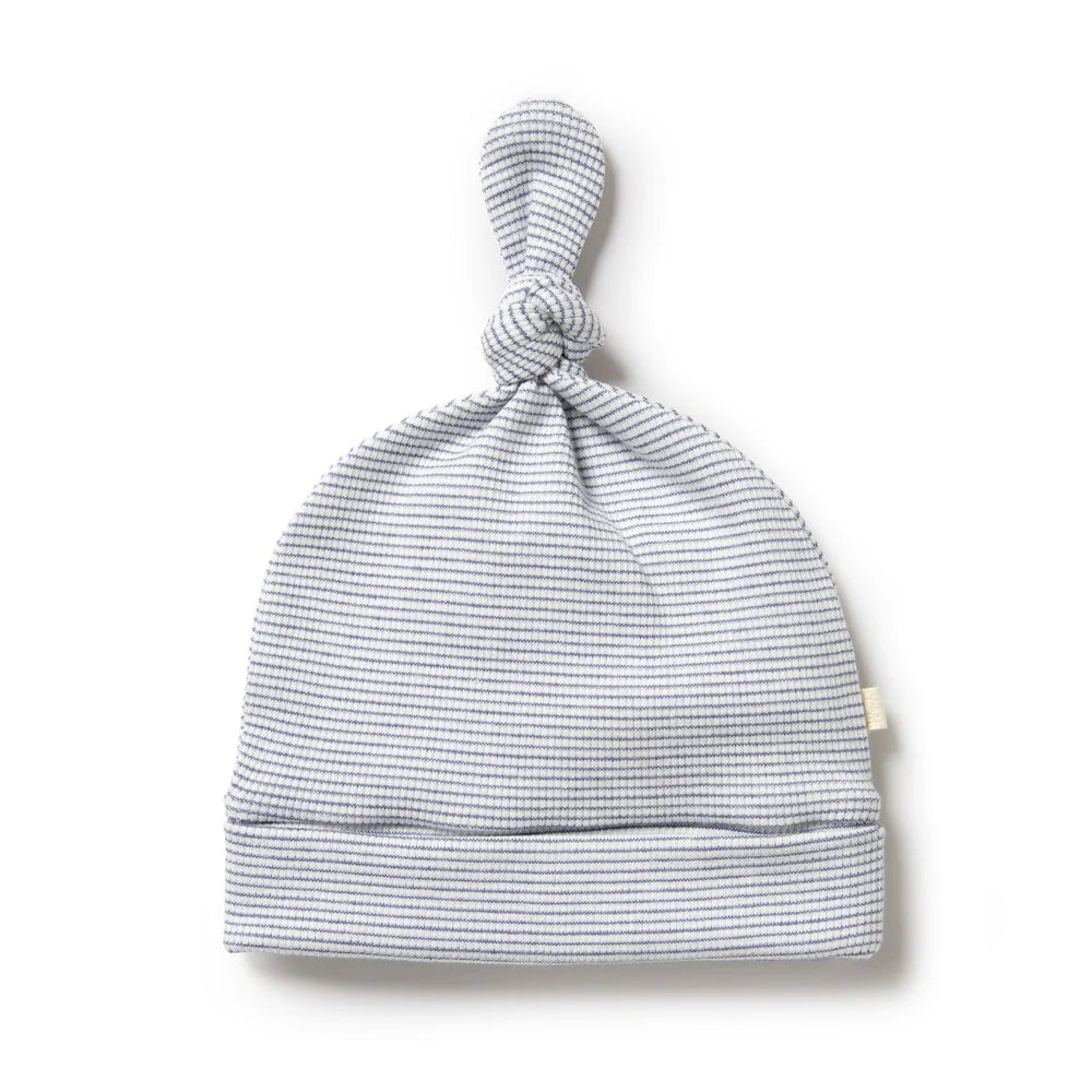 Organic Stripe Rib Knot Hat - Rain Drop