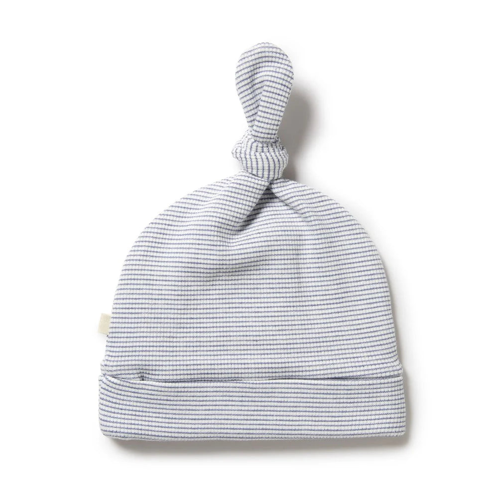 Organic Stripe Rib Knot Hat - Rain Drop