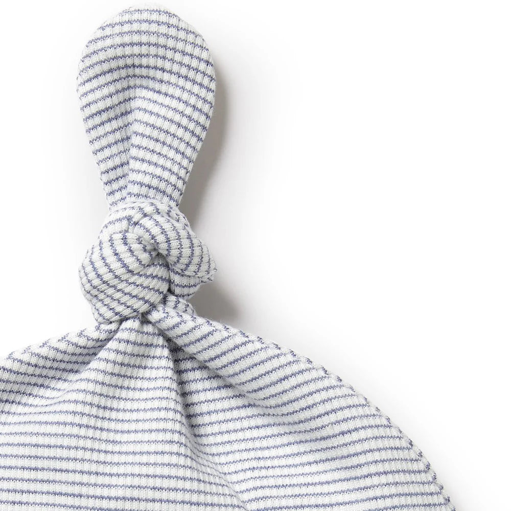 Organic Stripe Rib Knot Hat - Rain Drop
