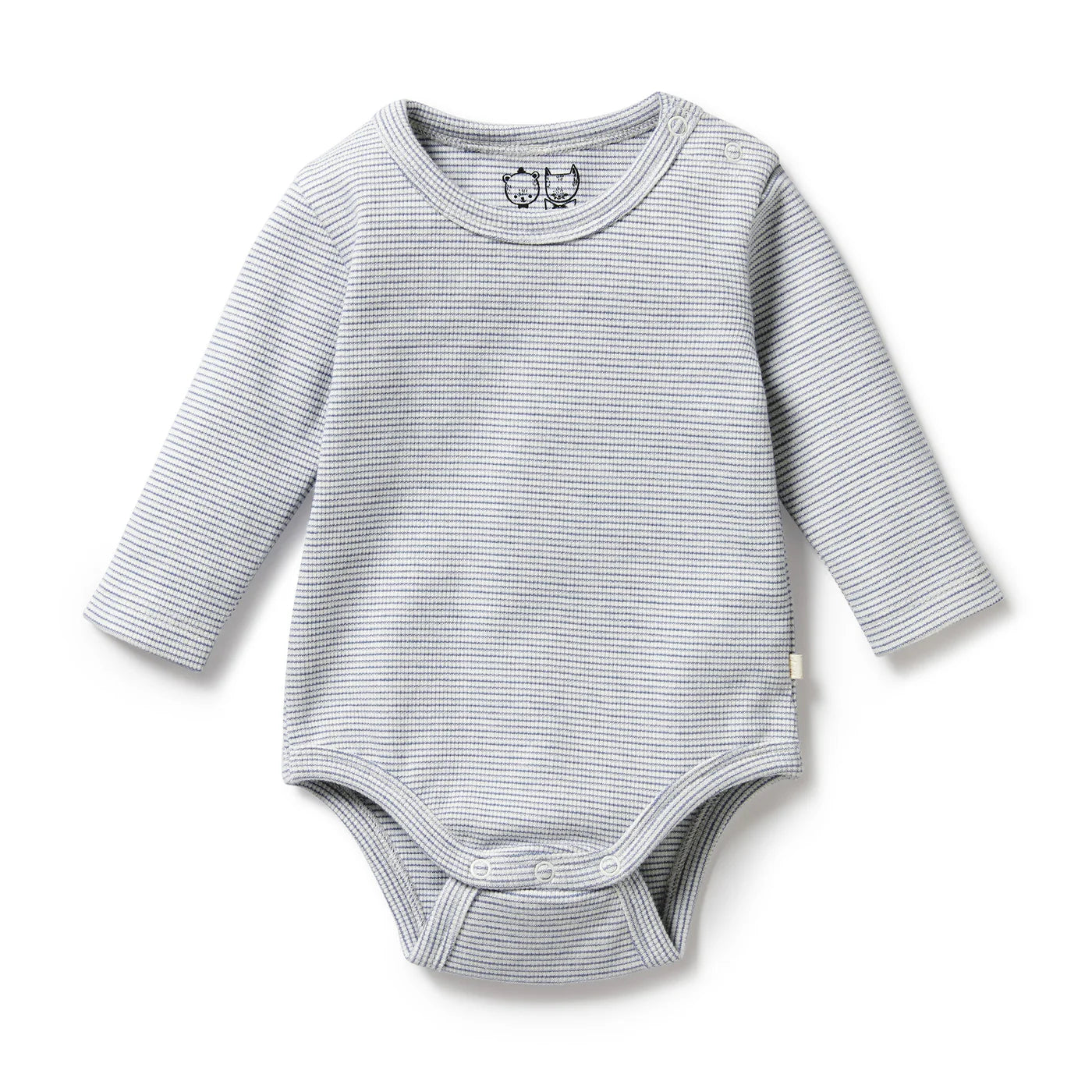 Organic Stripe Rib Long Sleeved Bodysuit - Rain Drop