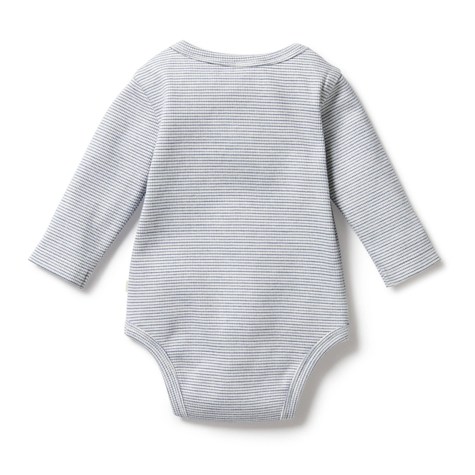 Organic Stripe Rib Long Sleeved Bodysuit - Rain Drop