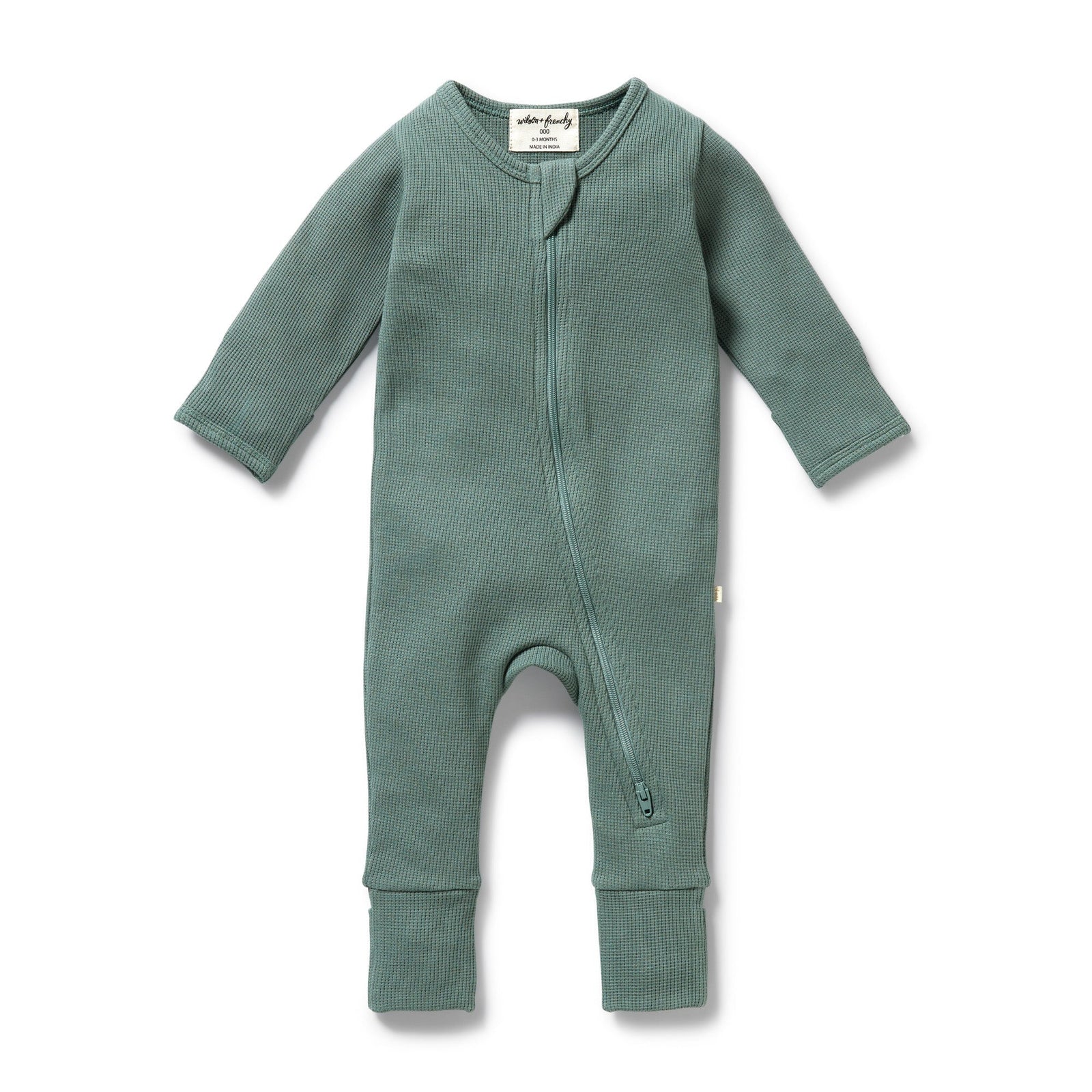 Pine Green Organic Waffle Zipsuit