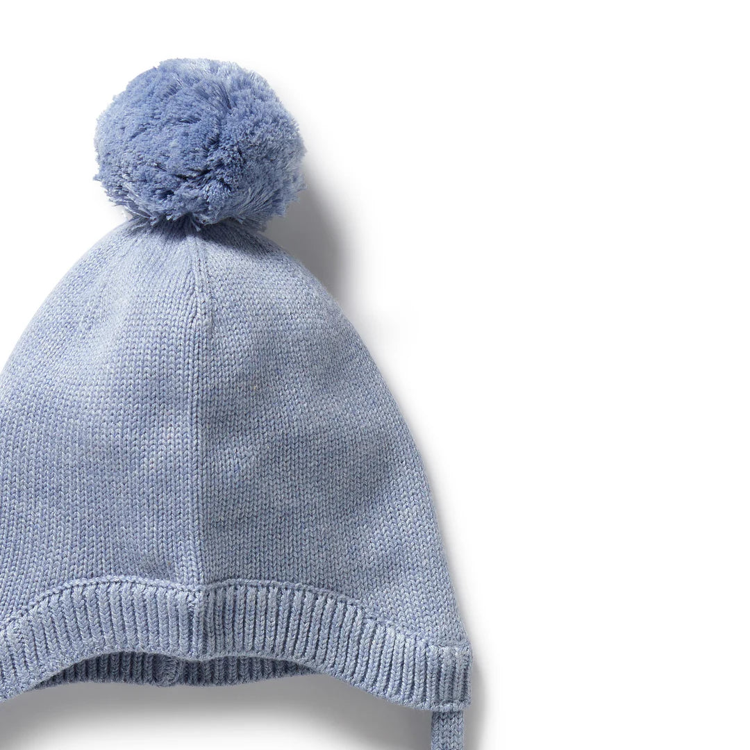Organic Knitted Bonnet Blue Speckle
