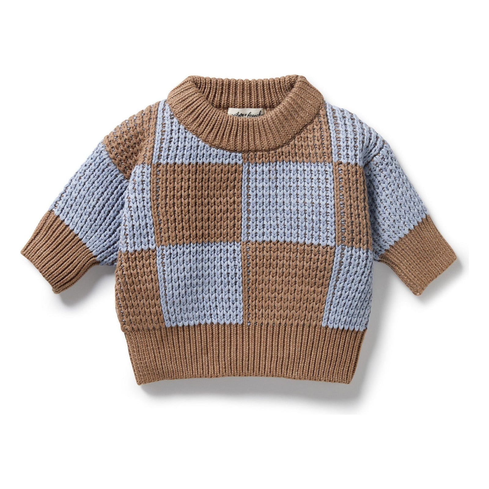 Coco Blue Speckle Organic Knitted Check Jumper