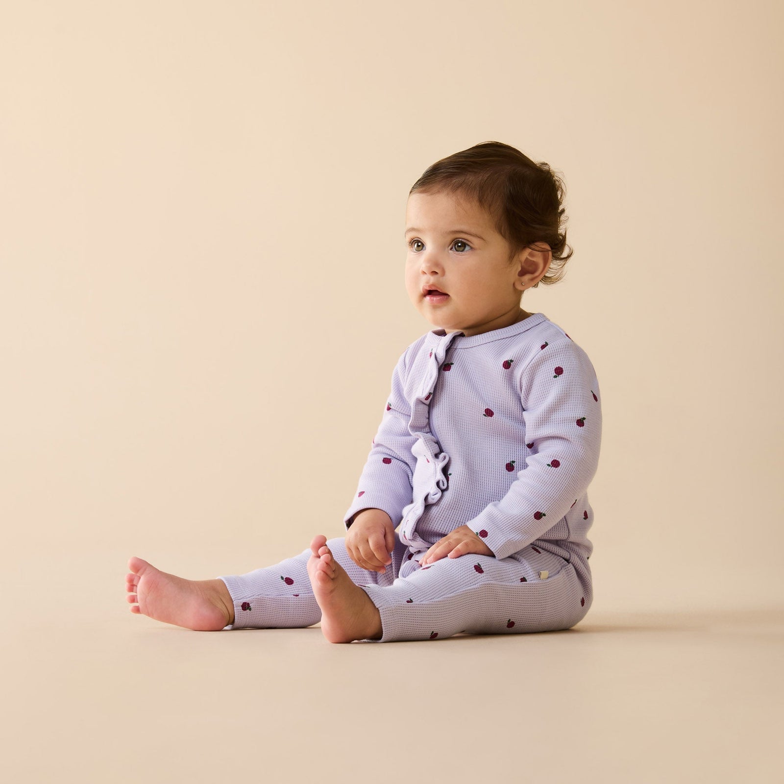 Berry Plums Organic Waffle Ruffle Zipsuit