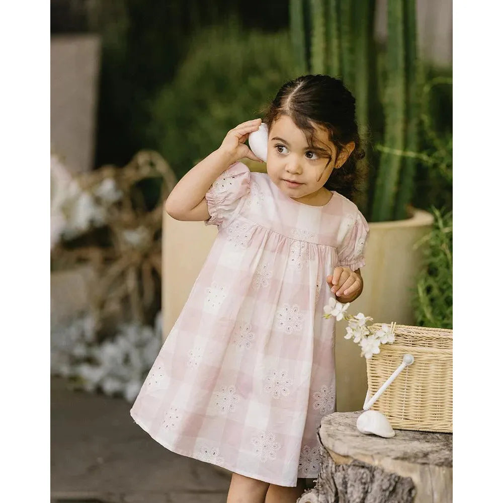 Lara Cutwork Check Dress