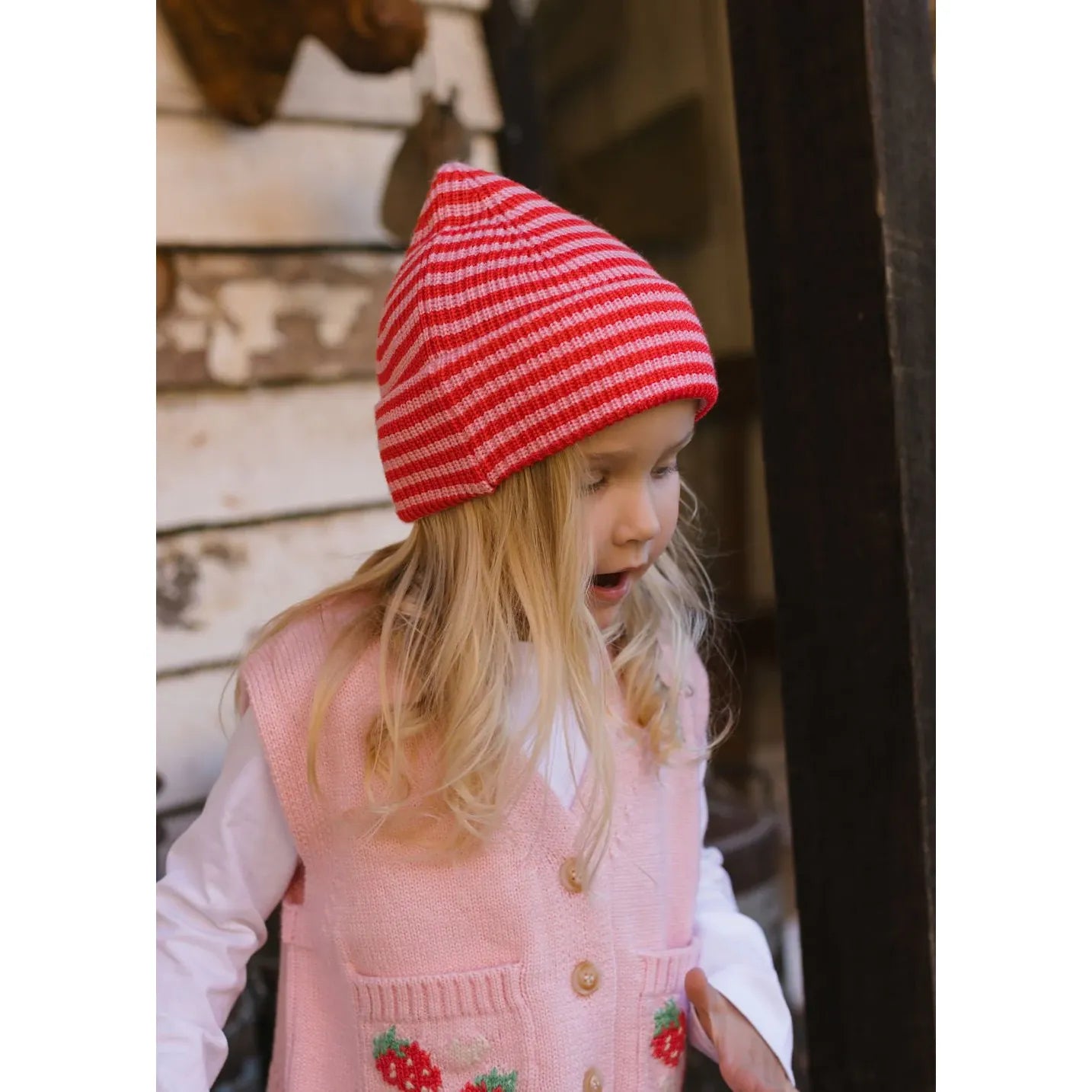 Berlin Merino Beanie Pink and Red Stripe