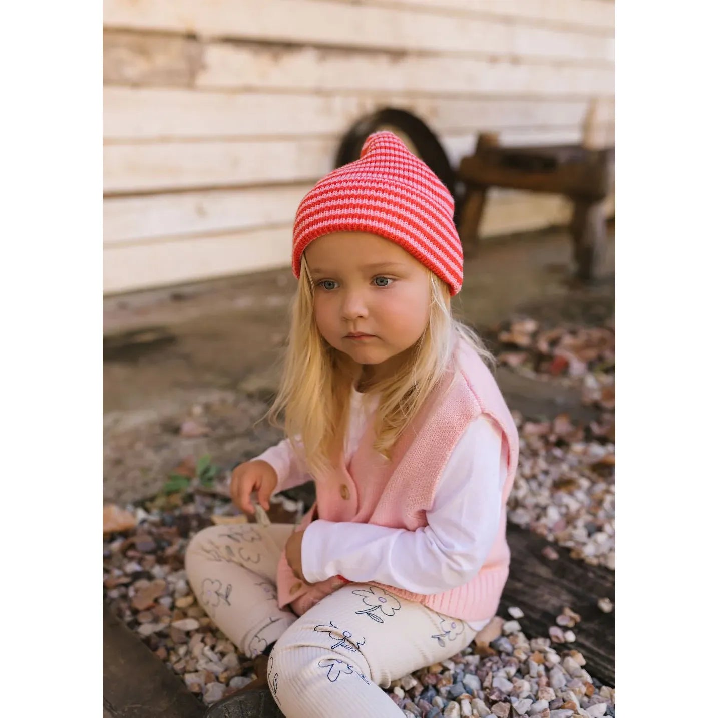 Berlin Merino Beanie Pink and Red Stripe